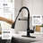  VIBRANTBATH Black Pull Down Kitchen Faucet, Modern Minimalist Single Handle 3-Function Sprayer Kitchen Sink Faucet with Deck Plate-856708972