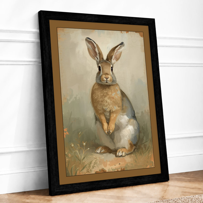 Watchful Hare Boho - Framed Print, A2 - 59.4 x 42.0 cm, Black