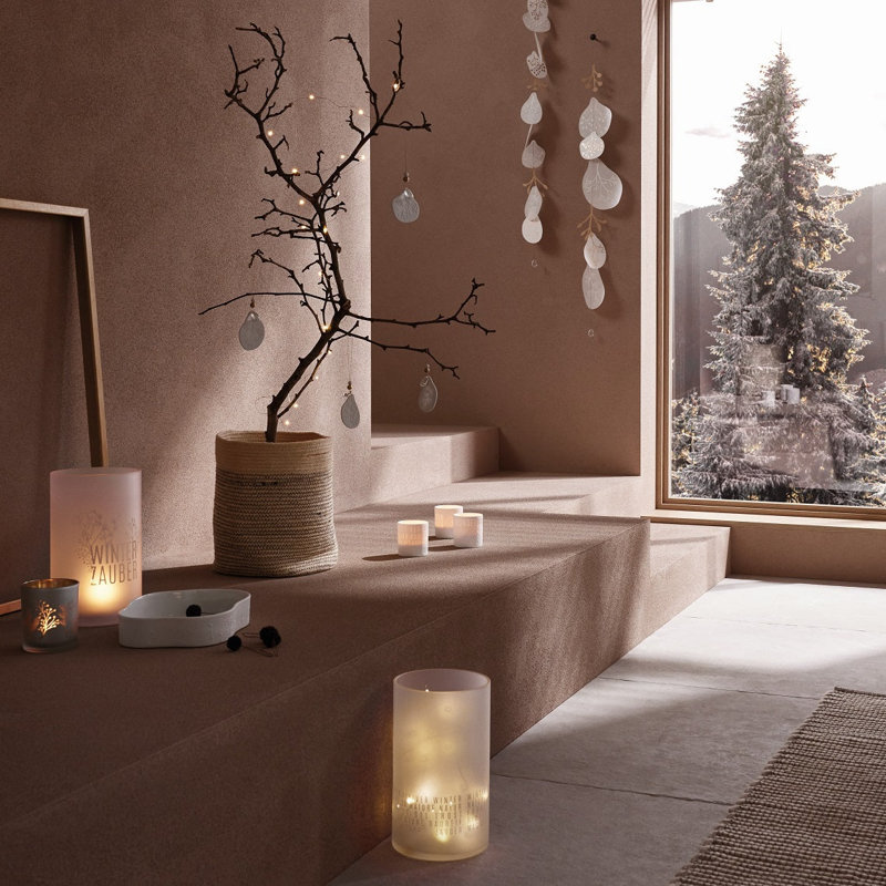 Glass Tealight Holder - Winter Branches of Gold