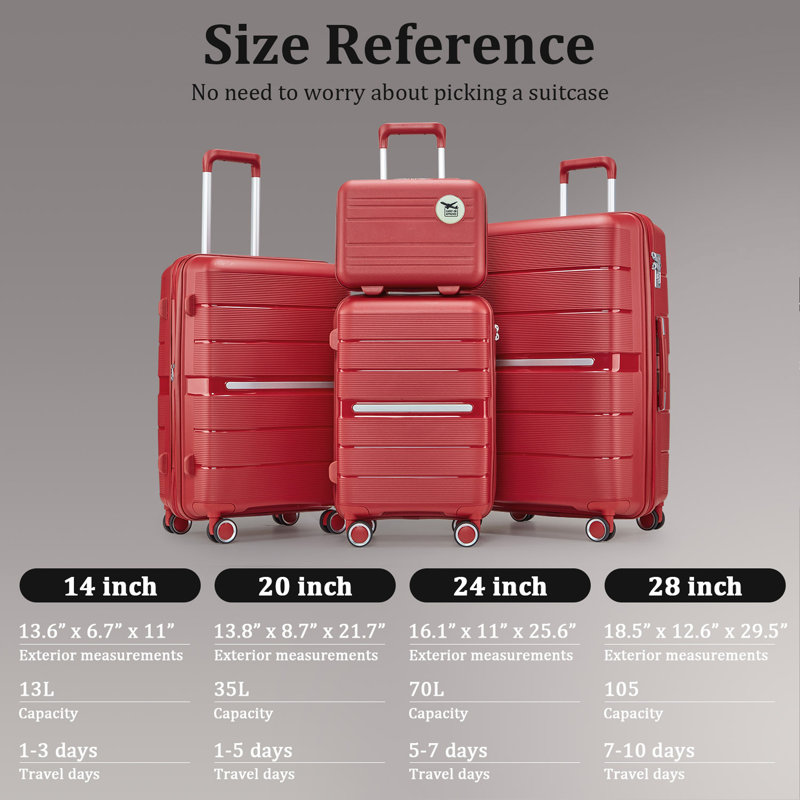 Ensembles de valises 4 pièces (14/20/24/28) Valise extensible légère et durable en PP