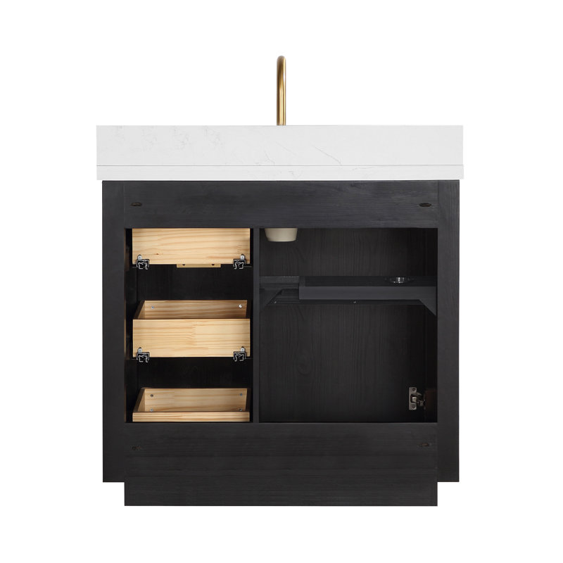 Adela 36'' Single Bathroom Vanity with Cultured Marble Top, Black, White, Gold