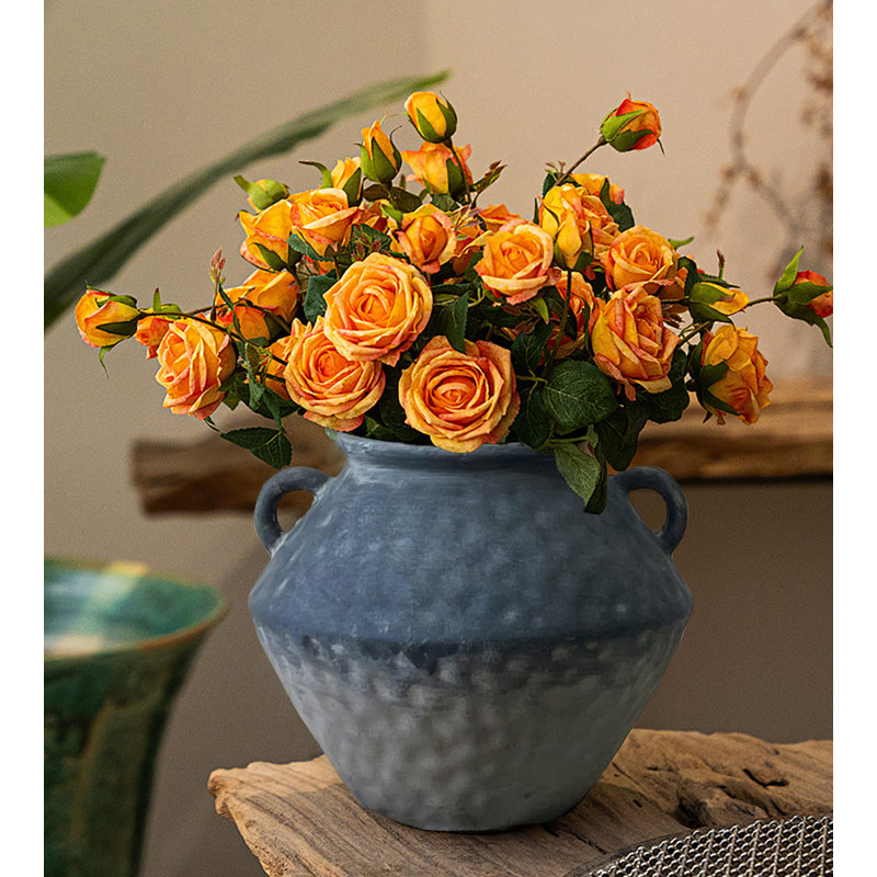 Vase en céramique rustique avec 2 poignées, Bleu