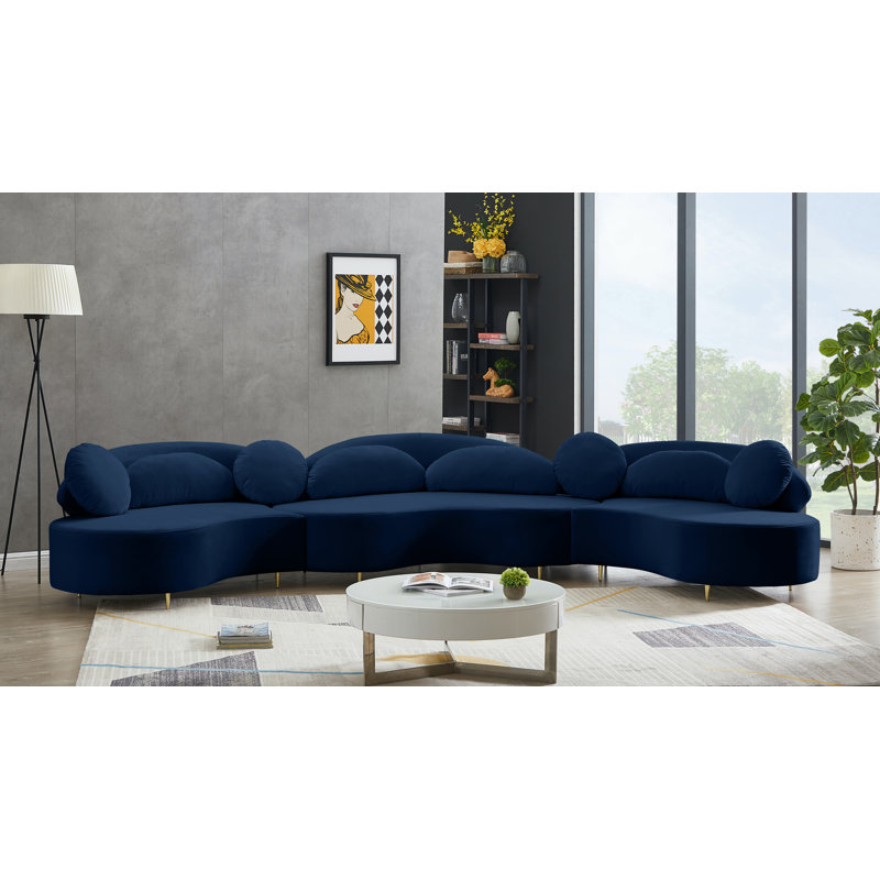 Enton Velvet Sectional Symmetrical, Navy Velvet