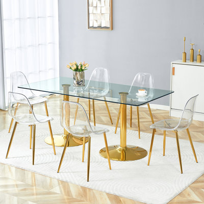 Ensemble de table et de chaises en verre trempé de 71 po x 35,4 po avec chaises en plastique pour une expérience confortable à la maison