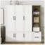 Armoire de rangement à 3 portes en bois pour chambre à coucher avec tablettes et 2 tiroirs, tablettes de rangement latérales-1282861971