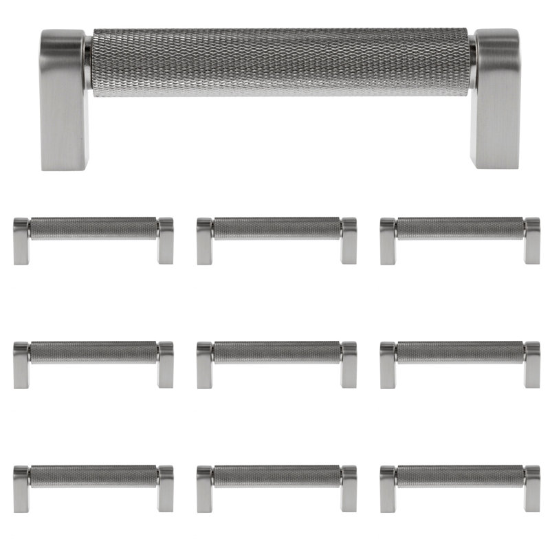 Kent Knurled 4" Satin Nickel Bar Pull Multipack, Satin Nickel, 4"