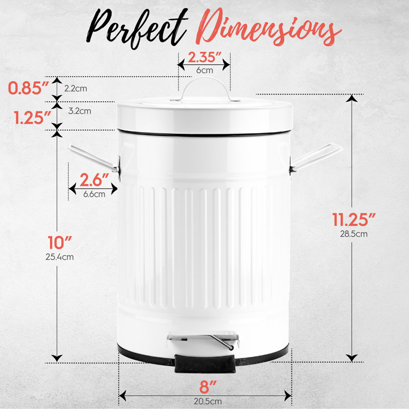White Galvanized Metal Pedal Waste Bin with Handles