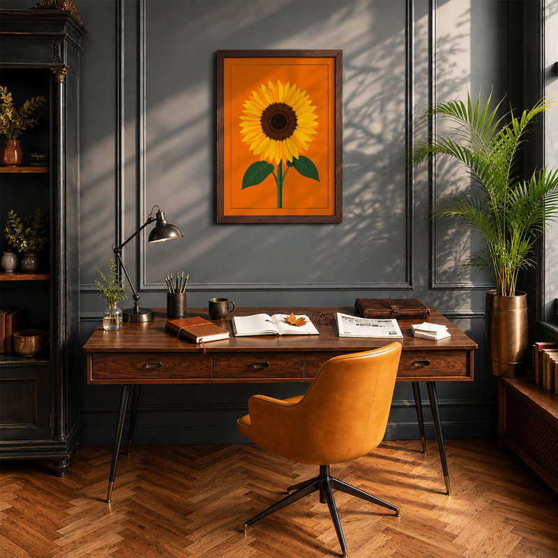 Sunflower Bloom Botanical - Print, Walnut, A1 - 84.1 x 59.4 cm