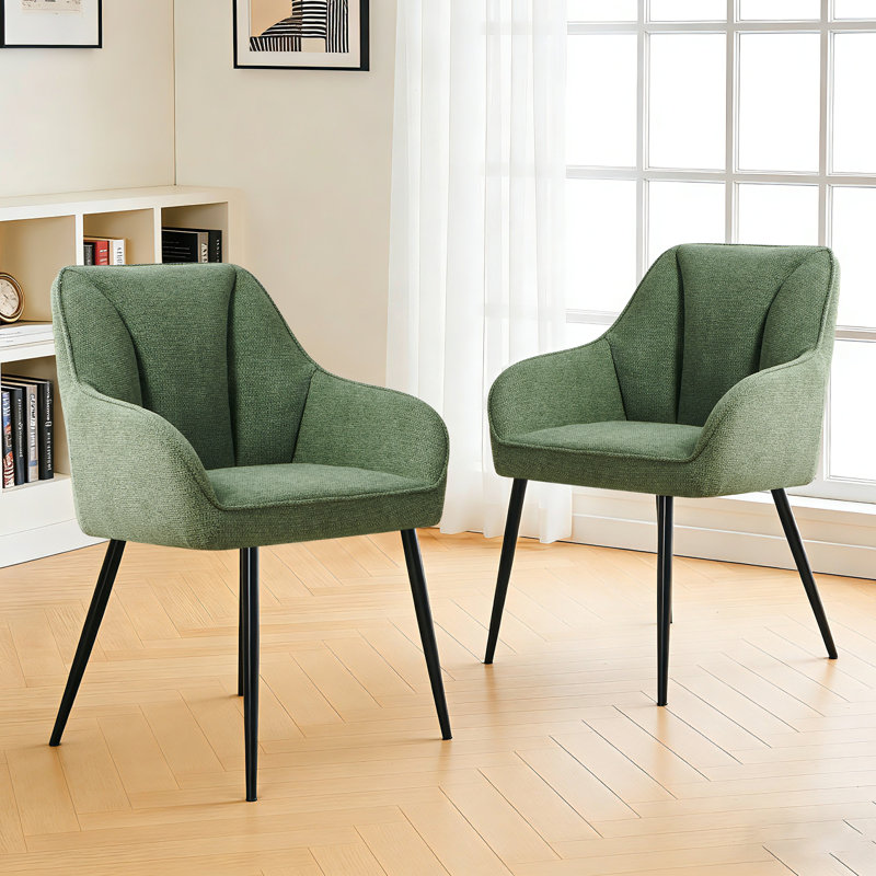 Scandinavian Soft Textured Armchair Upholstered with Thickened Cushion Dining Chair, 2, Sage Moss