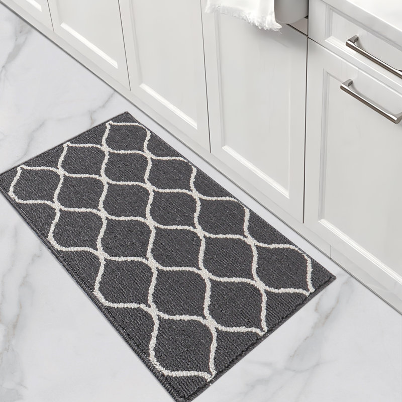 Striped Water Resistant Non-Skid Kitchen Mat, Rectangle 50.8cm x 81.3cm, Grey