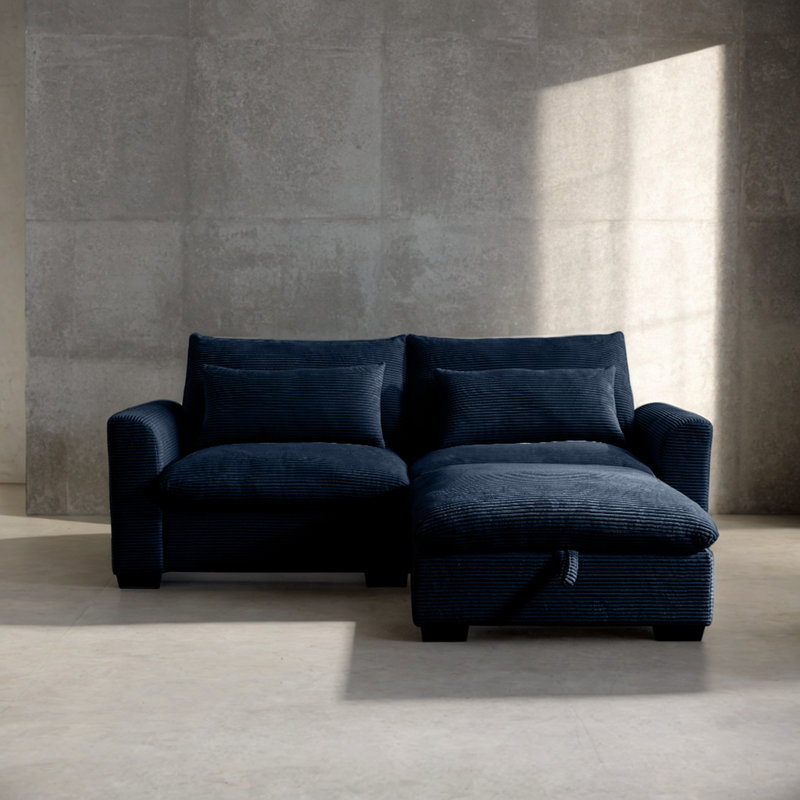 Sectional Sofa Comfy Corduroy Couch For Living Room With Pillows And Round Armrests, Modern Corduroy Sofa Sleeper Deep Couches With Storage Ottoman