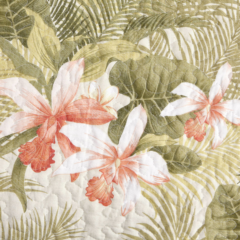 Tommy Bahama Tropical Orchid Green Cotton Reversible Quilt Set, Twin Quilt + 1 Standard Sham