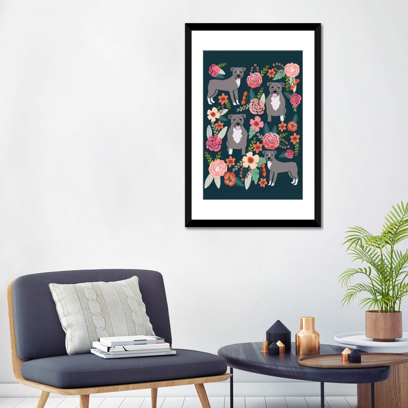 « y bull floral collage », impression sur toile tendue, H 32 po x l 24 po x P 1 po, Papier d'art encadré noir, Blanc