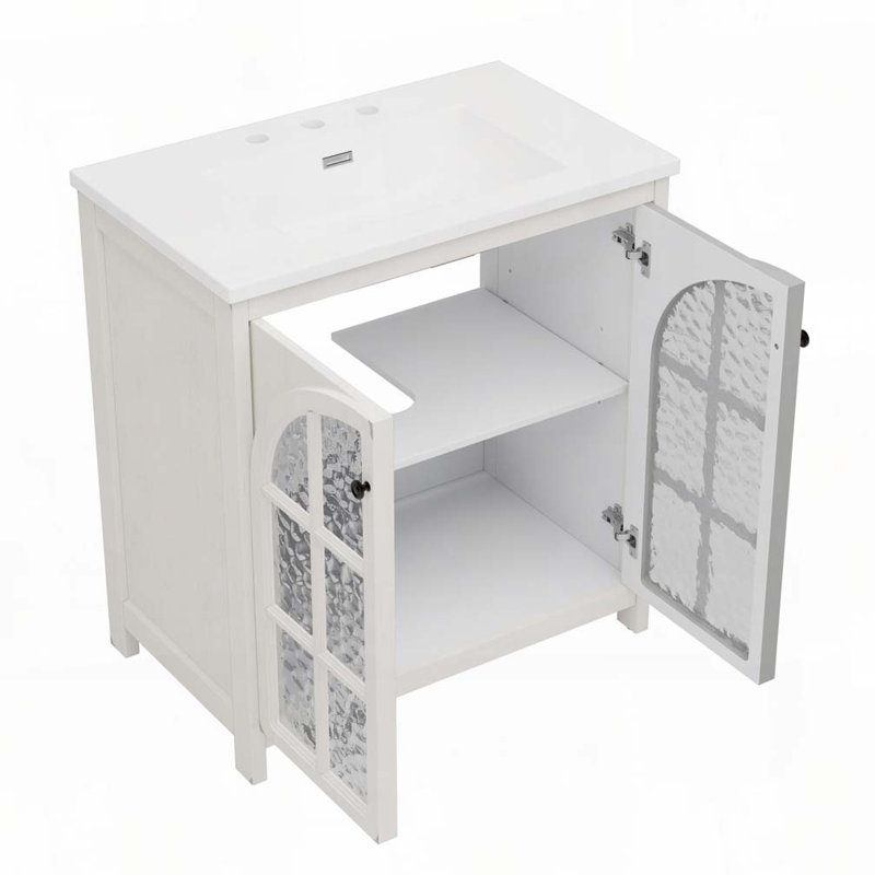 Meuble-lavabo de ferme 31 po avec lavabo en céramique, Blanc antique