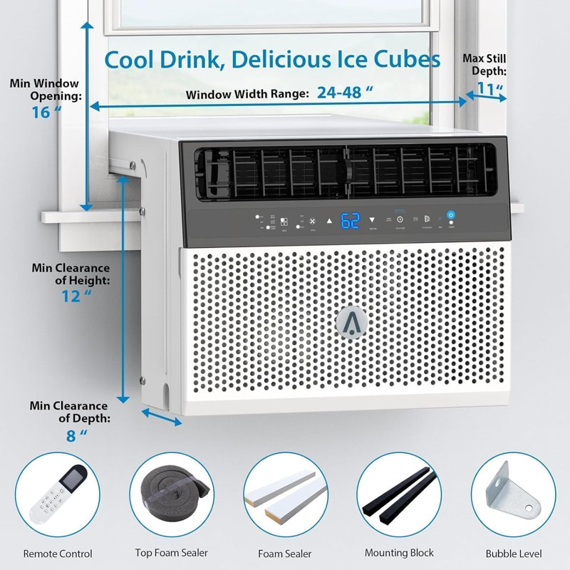 Ensemble de 2 climatiseurs de fenêtre onduleur en U ultra silencieux de 8 000 BTU avec Wi-Fi intelligent et commande vocale, économiseur d'énergie, filtre lavable et télécommande, refroidit les pièces jusqu'à 450 pieds carrés par unité