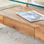 Table basse moderne à deux niveaux de 43,3 pouces - verre trempé transparent et grain de bois naturel, conception de rangement multifonctionnelle. L'étage inférieur comprend un tiroir. Peut être utilisé comme table basse, table d'appoint, etc.