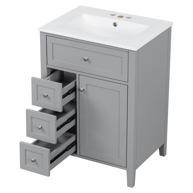 24" Modern Bathroom Vanity With Sink, Gray