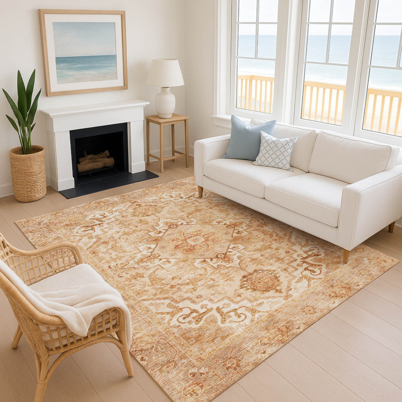 Premium Machine Washable Mayfield AMF2164 global Rug, Rectangle 5' x 7'6", Copper