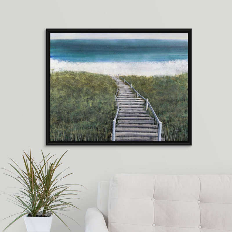 « boardwalk en bois », peinture sur toile, H 25,7 po x l 31,7 po x p 1,75 po, Cadre flottant noir