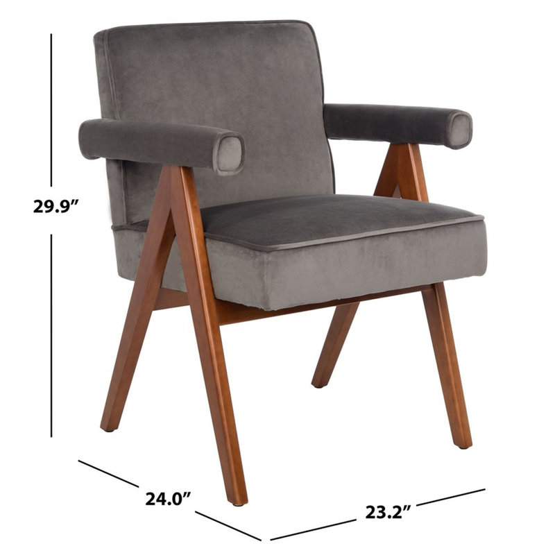 Fauteuil Towslee, Velours gris foncé, Noyer