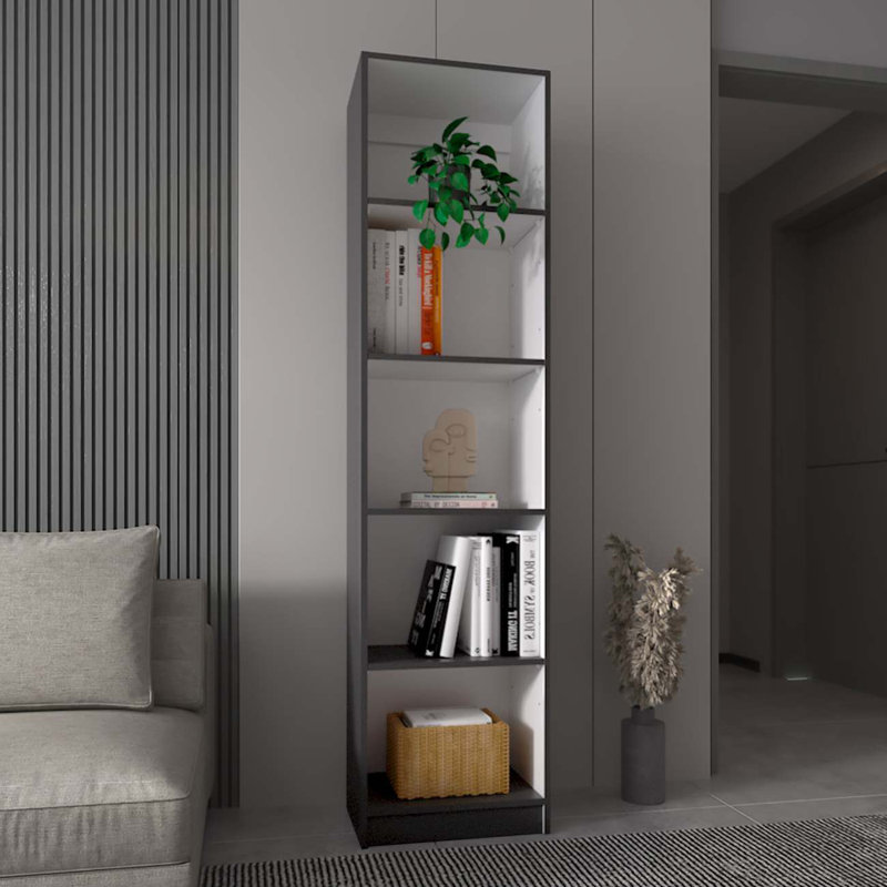 Bibliothèque mince avec cinq tablettes de rangement pour organiser et décorer votre espace