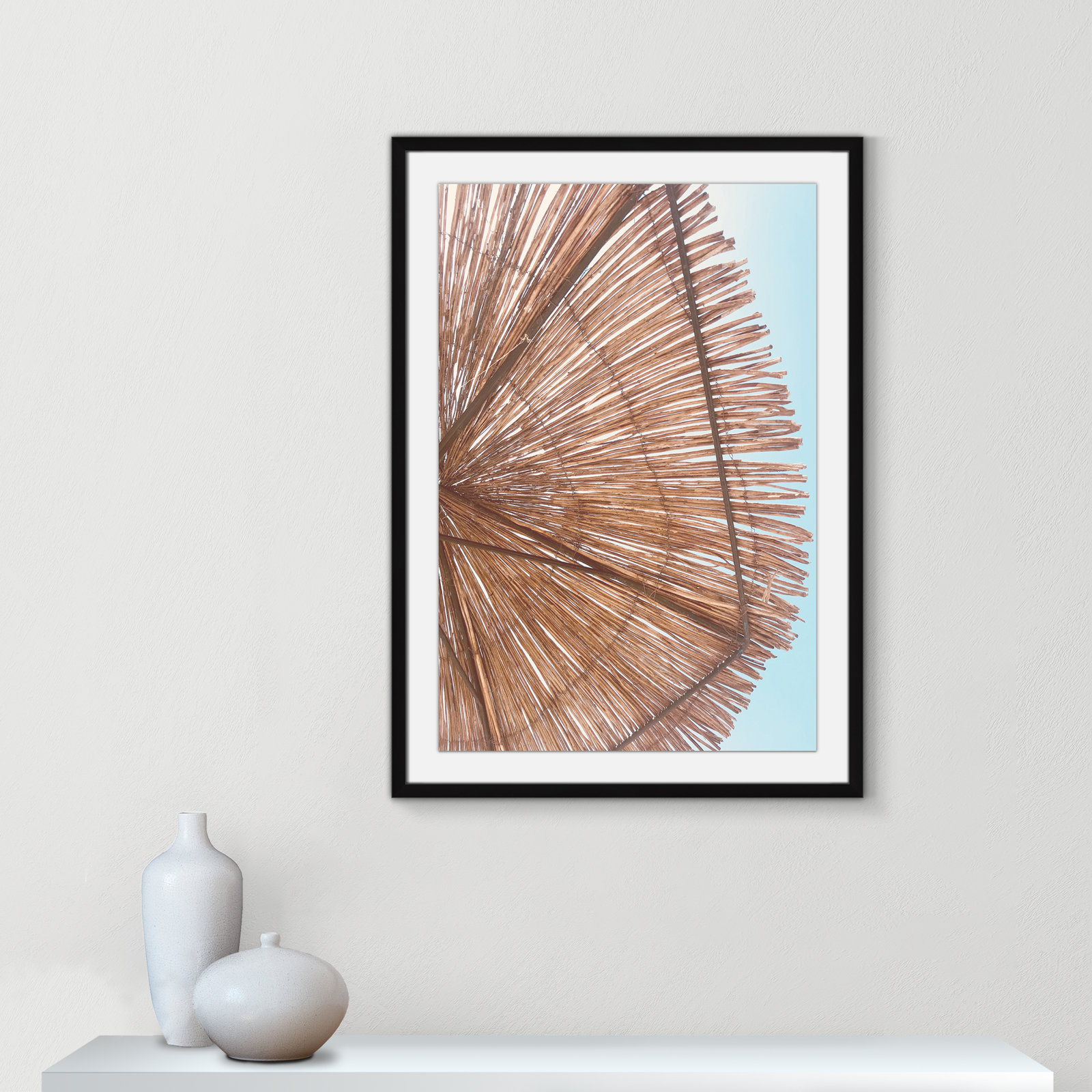 Rosy Straw Umbrella - Picture Frame Photograph, 35.50" H x 25.50" W x 1.25" D, Satin Black