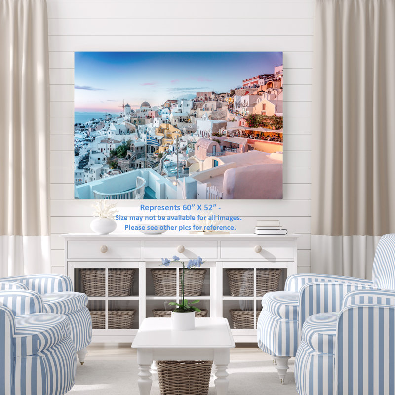 Ville côtière, côte méditerranéenne, crépuscule, OIA, Grèce, H 24 po x l 36 po x P 1,5 po