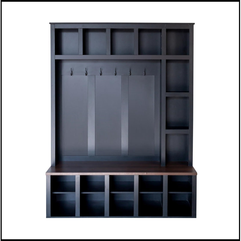 Tisdall en bois avec 6 crochets et tablettes réglables, Noir