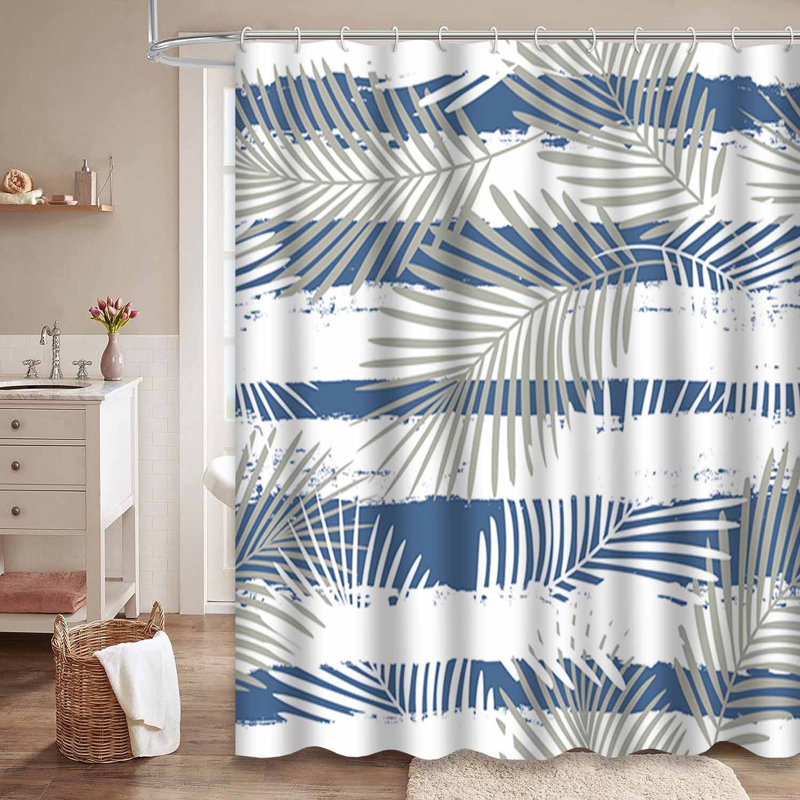 Rideau de douche à motif de feuilles de palmier bleu tropical tropical avec 12 crochets, L 72 po x l 72 po