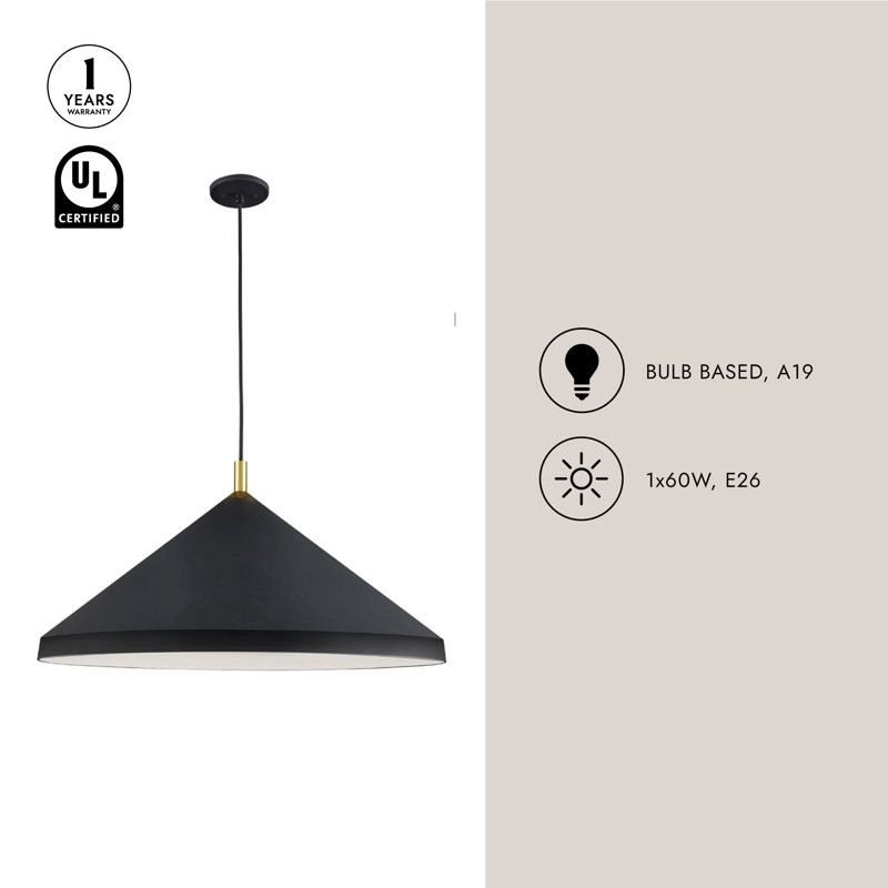 1 - Light Pendant, Black/Gold, 13" H x 26" W x 26" D