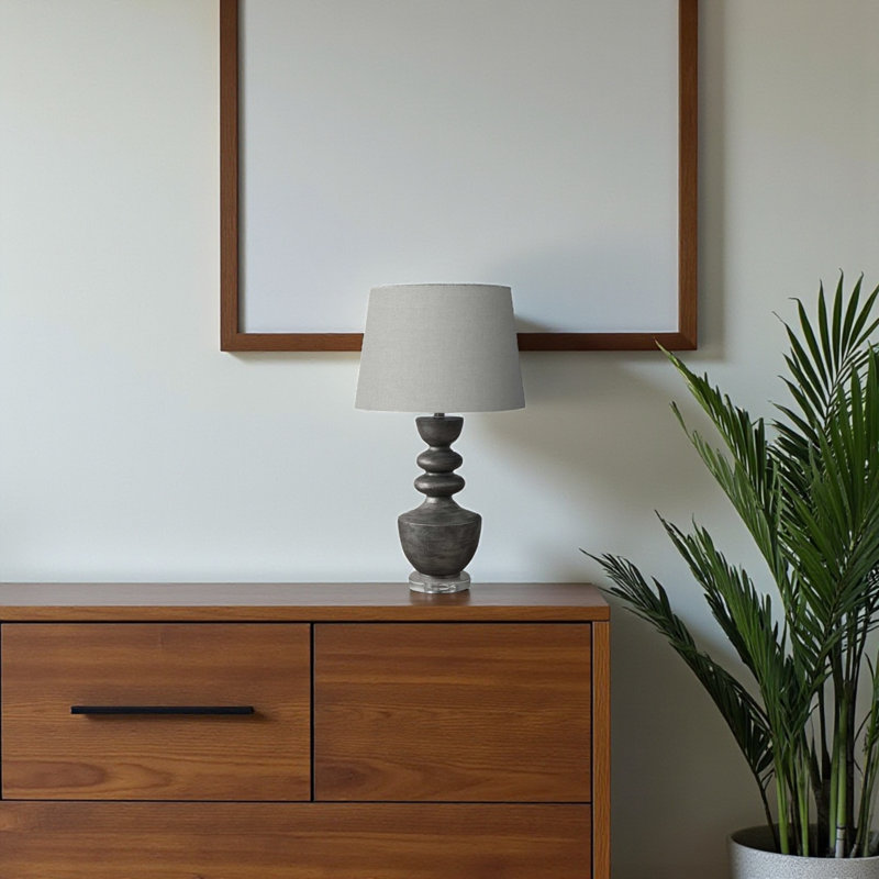 Elizabeth Standard Resin Table Lamp in Gray and Linen Shade, 27.89'' H X 15.82'' W X 15.82'' D