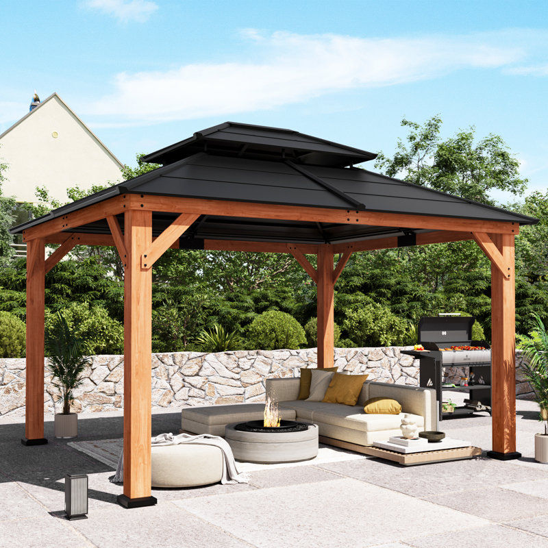Olivier 13 ft.x11 ft. Cedar Wood Gazebo With Galvanized Steel Hard Top