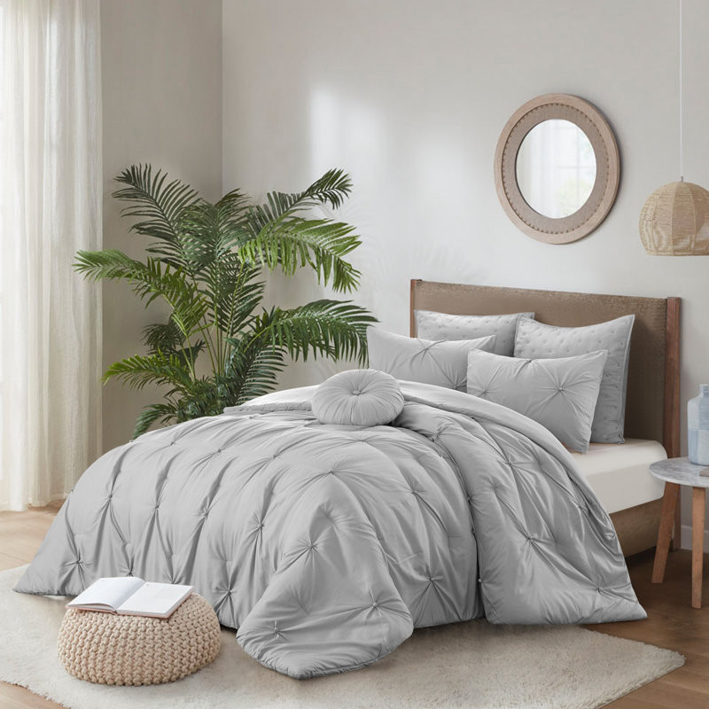 Ensemble d'édredon lavable en polyester gris à densité de tissage 180 fils, Très grand lit
