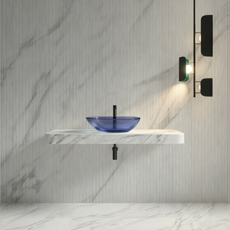 Lavabo de salle de bain ovale en résine 24 "x 14" MonBlari bleu clair, Clear Blue