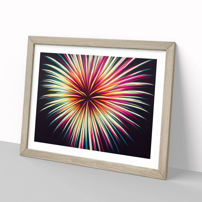 XH1022-2785X Dramatic Fireworks - Single Picture Frame Print, Oak Framed, 46cm H x 64cm W x 2cm D