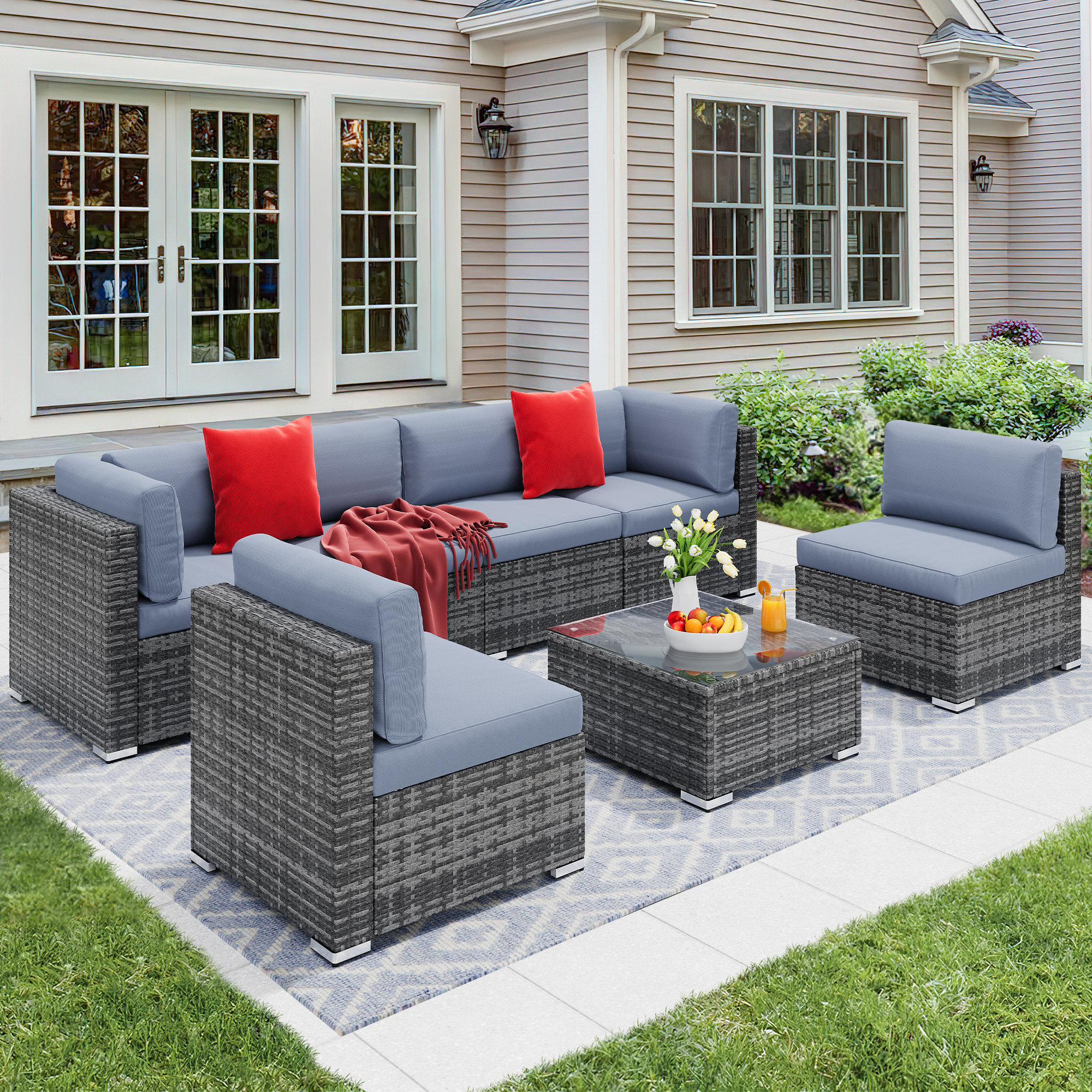 Latitude Run® 7-Piece Gray Wicker Sectional Sofa Set | Wayfair