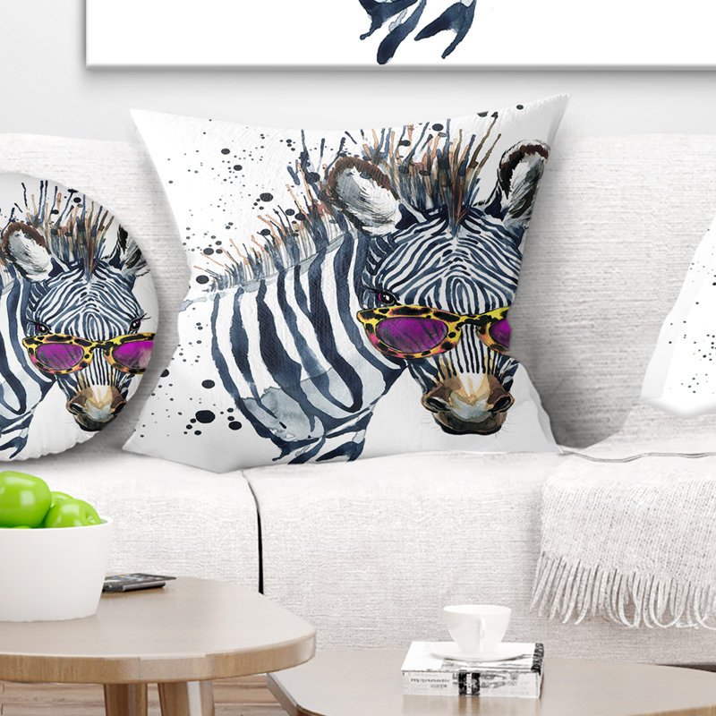 Drôle d'aquarelle zèbre - coussin imprimé animal, 18 po x 18 po, Coussin décoratif