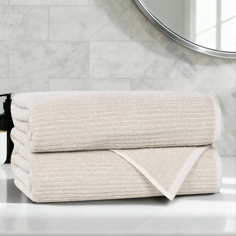 Blue Nile Mills  Viscose Cotton Blend Bath Towel Set - Textured Ribbed Design - Quick-Dry, Beige