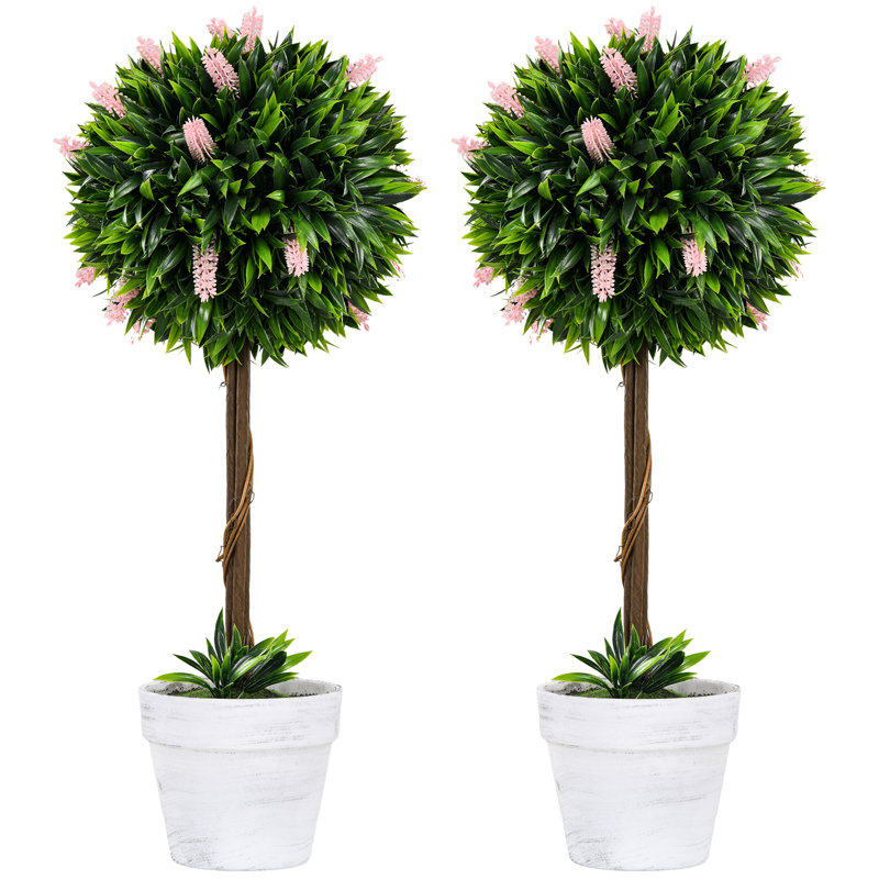 60cm Faux Flowering Topiary in Pot, Pink
