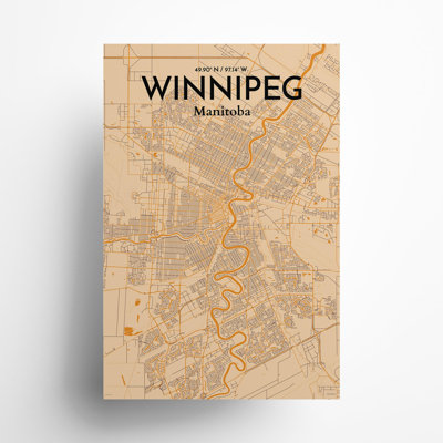 Winnipeg, carte de la ville, impression rétro