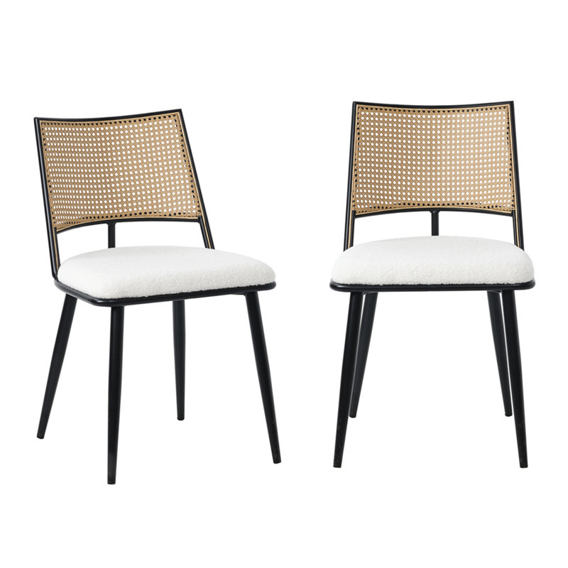 Boho Polyester Upholstered Metal Low Back Side Chair in White
