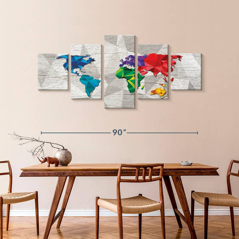 Carte du monde géométrique II, H 42 po x l 92 po