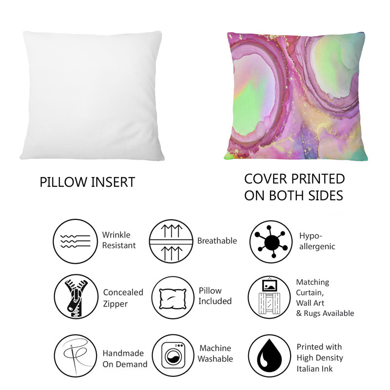 Coussin 12 "x 20" mauve et vert à motif abstrait Fluid Art I