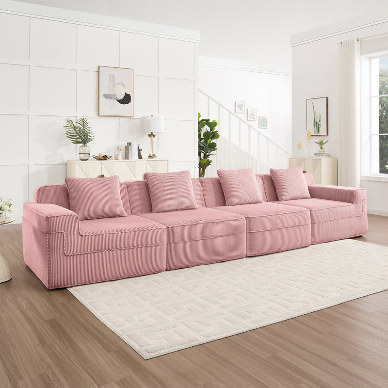 Canapé modulaire 4 places, Rose, H 33,8 po x l 153,5 po x P 41,3 po, 4