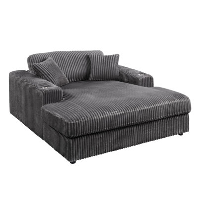 Demetrius Corduroy Chaise Lounge with Pillows & Cup Holder