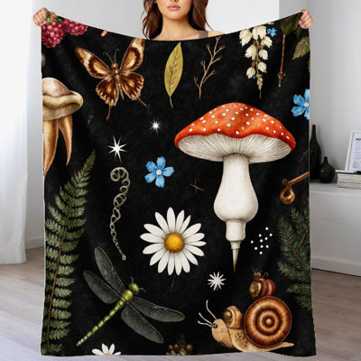1Pc Whimsical Botanical Nature Blanket, Cozy Artistic Mushroom Floral Tapestry Blanket, Magical Garden Fantasy Design, 30*40