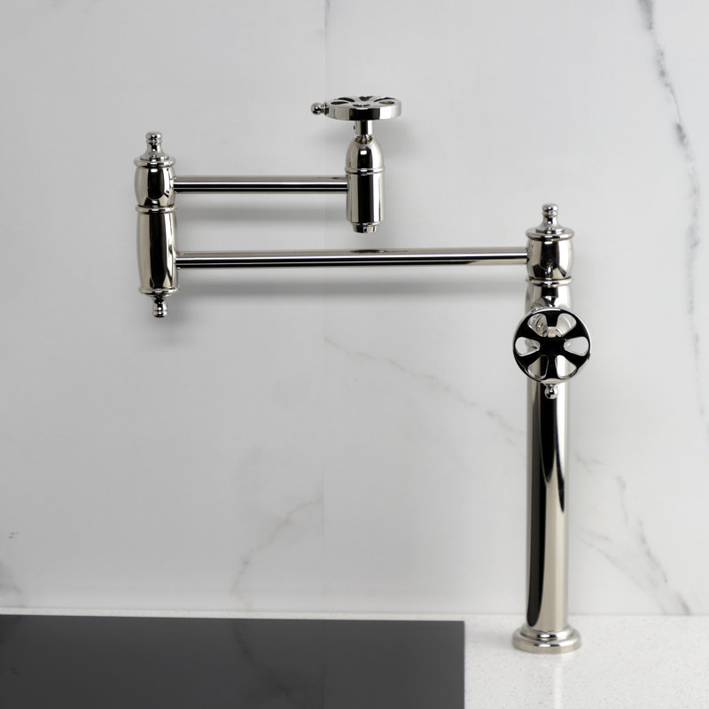 Kingston Brass Belknap Two-Handle 1-Hole Deck Mount Pot Filler Faucet, Polished Nickel