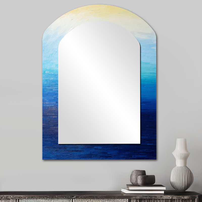 Blue Spectral Solitude I - Abstract Shapes Asymmetrical Decorative Mirror, Modern Freeform Large Wall Mirror, Printed Metal Art