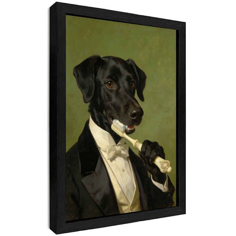 Reproduction d'art encadré noir rétro noir brossant les dents, H 11 po x l 9 po