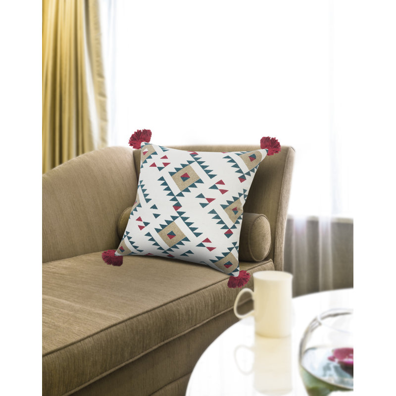 Hand Stitched Geometric Cotton Throw Pillow Cover